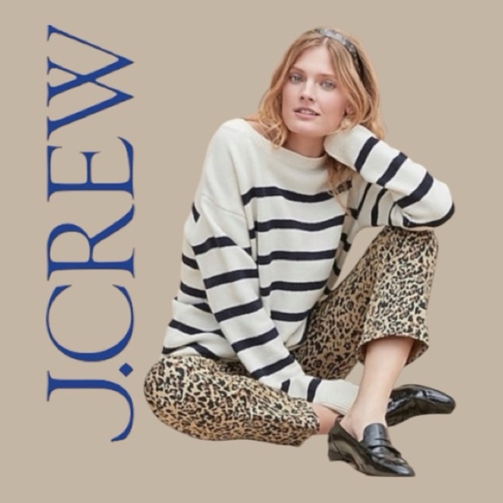 J. Crew Merino Wool Crewneck Striped Boyfriend Sweater• AG341 • Size XS